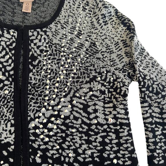 Chico’s EasyWear Metallic Black Open Front Cardigan Sweater 0 (US 4-6) - Picture 4 of 11